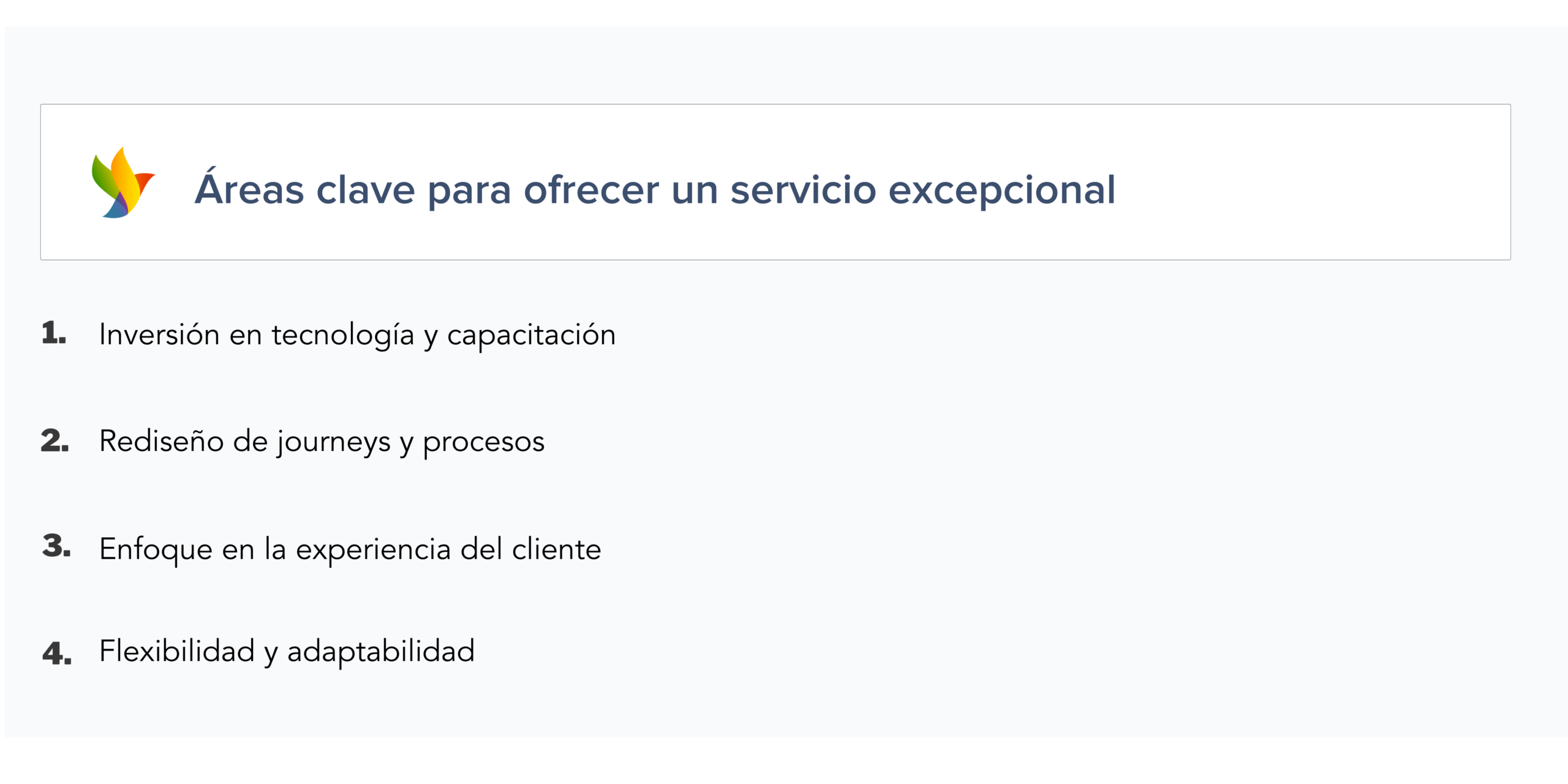 áreas clave para ofrecer un servicio al cliente excepcional. 