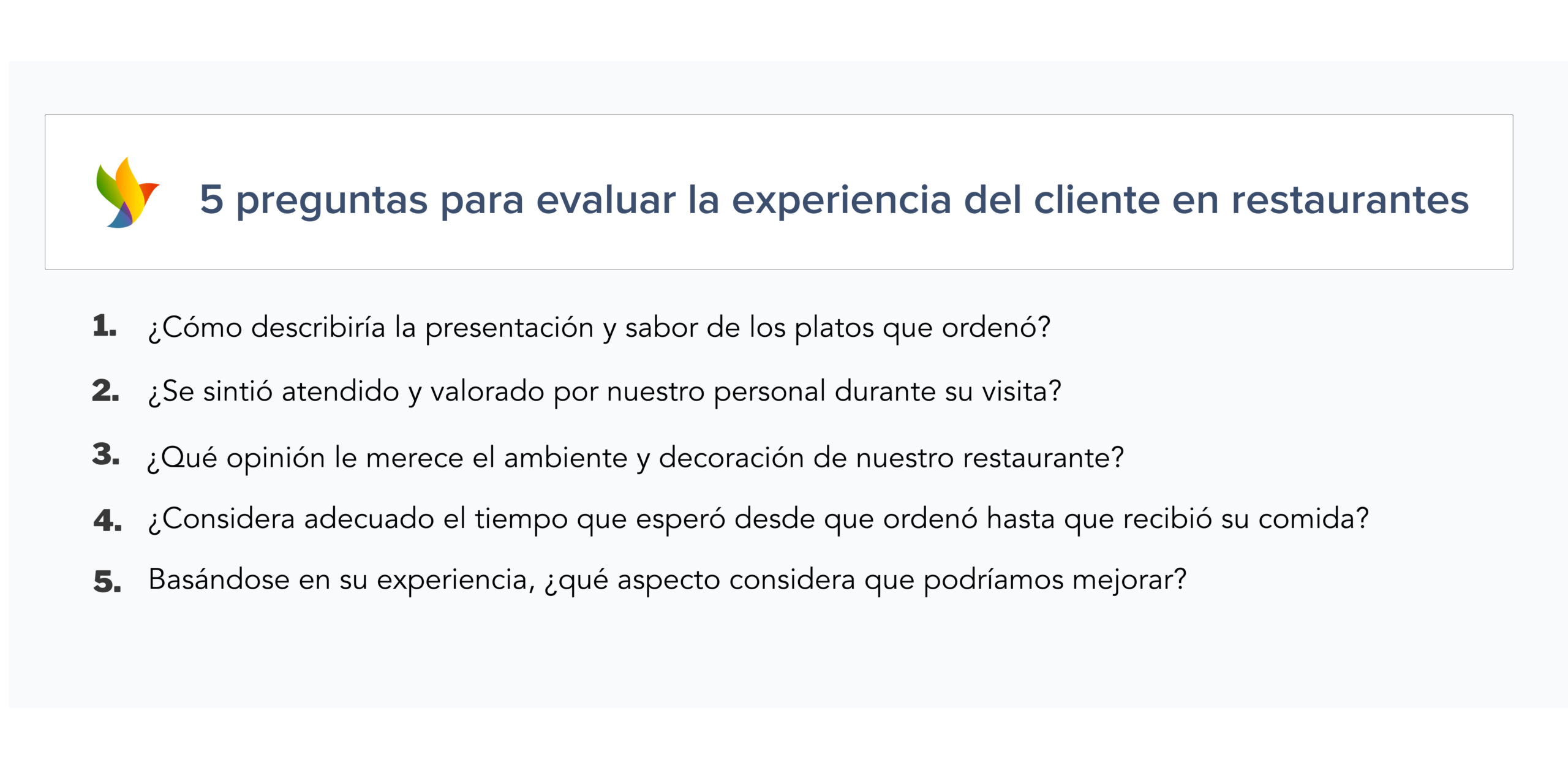 Las 5 preguntas para evaluar la experiencia del cliente en restaurantes.